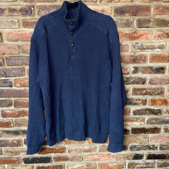 Timberland Navy Blue Ribbed Knit Quarter Button Mock Neck Sweater Men's Size XL - Picture 1 of 8